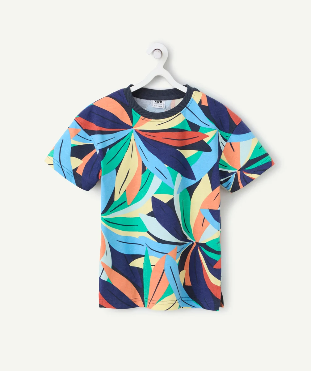 t-shirt manches courtes garçon en coton bio imprimé tropical