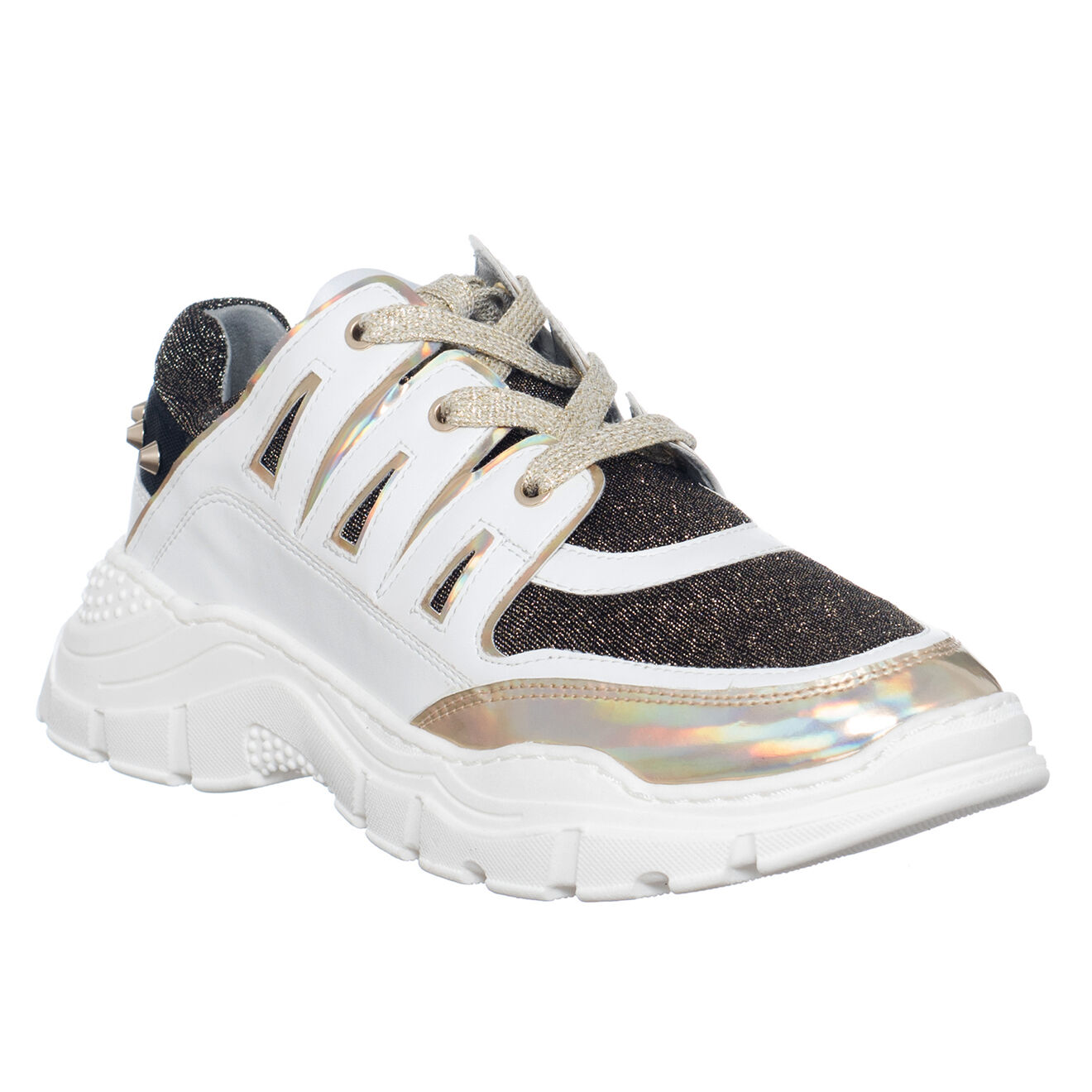 Liu-Jo Baskets en Cuir & Mesh Bon blanc/doré