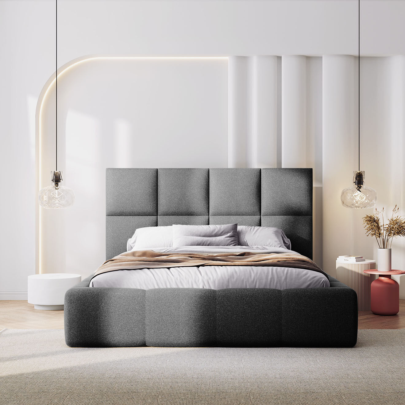 Maison Héritage Lit avec coffre de rangement Isa gris foncé - 230x185x125 cm