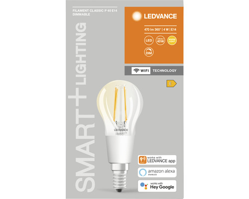 Ledvance Smart WIFI Filament LED Druppellamp Dimbaar P40 E14/4W (40W) Helder 470 lm 2700 K Warm Wit