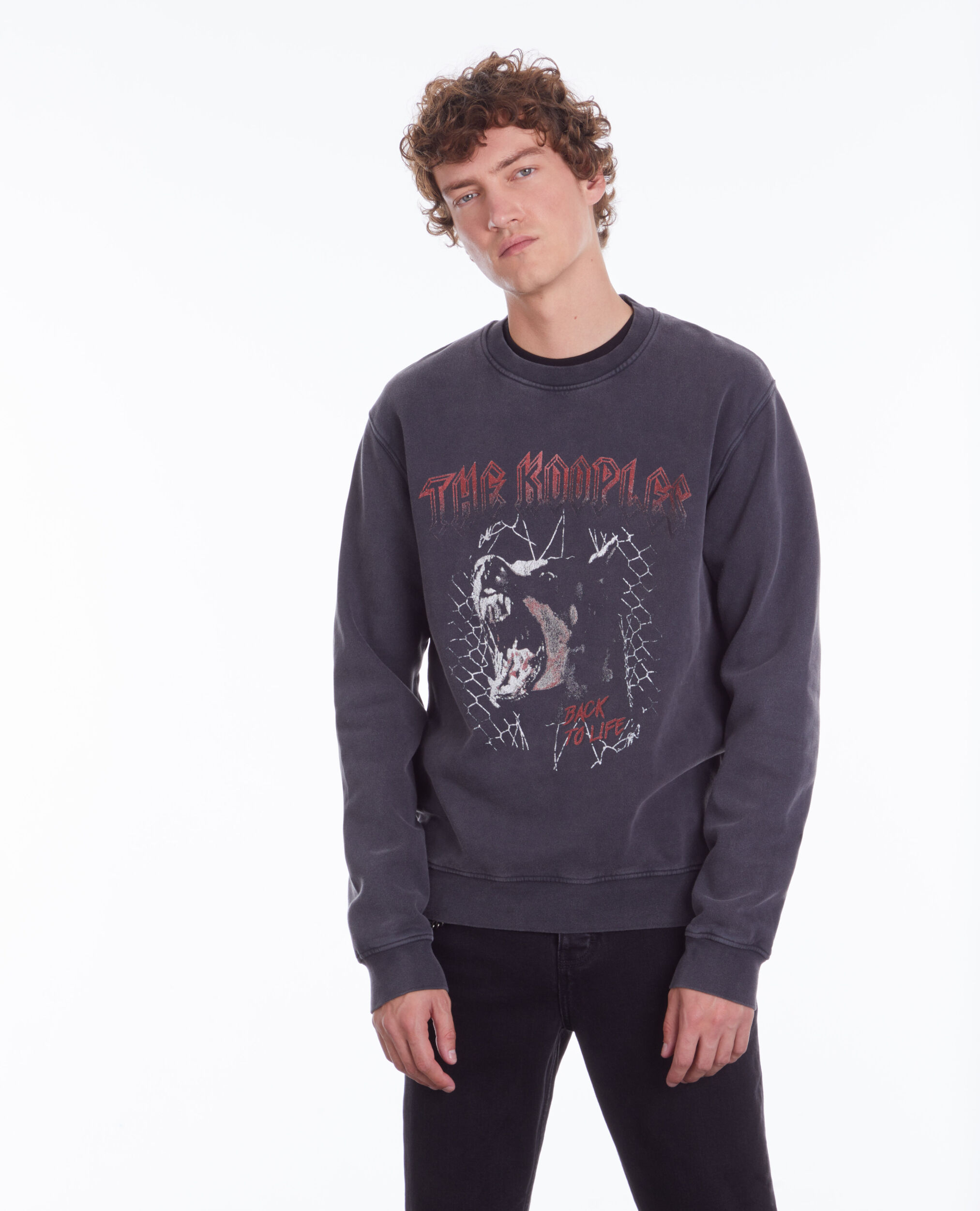 Sweatshirt noir avec sérigraphie Barking dog