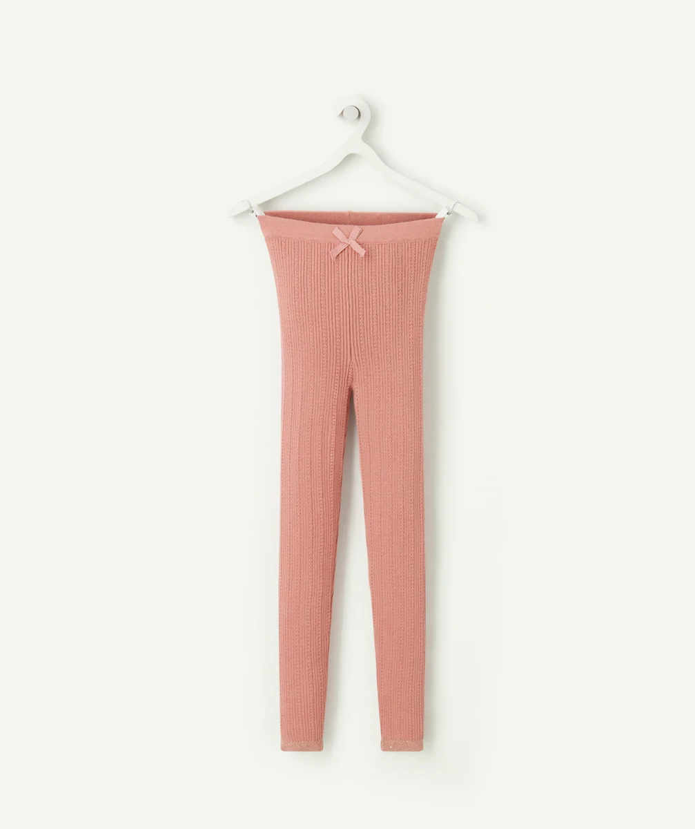 LEGGING FILLE EN COTON BIO VIEUX ROSE AUX DÉTAILS AJOURÉS