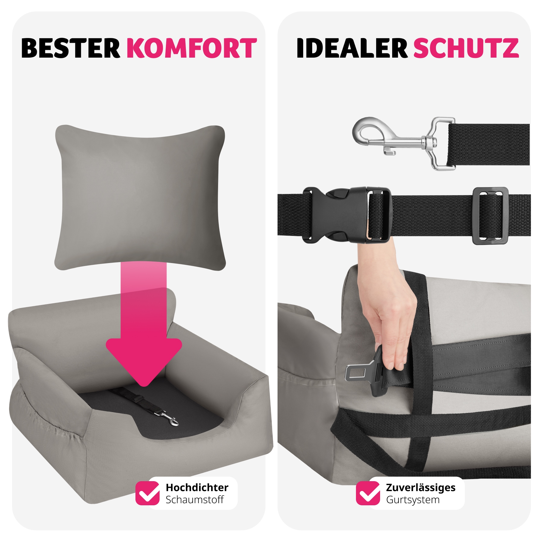 tectake® Hundeautositz, mit Sicherheitsleine und 2 Befestigungsgurten, längenverstellbar, abnehmbare Bezüge aus Canvas, wasserabweisend und waschbar, 55 x 50 x 29 cm