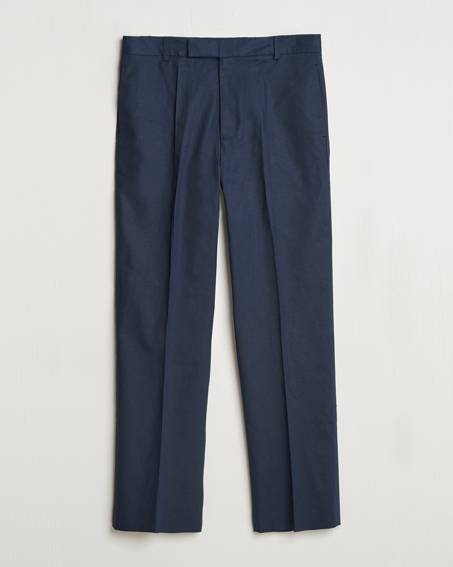 Palmes Pleated Linen Trousers Navy