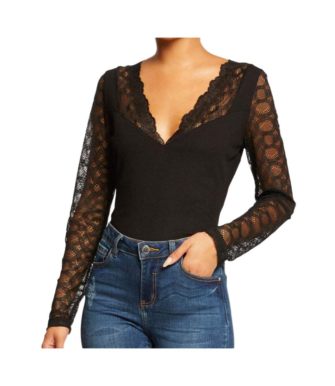 Top Noir dentelle Femme Morgan Telo