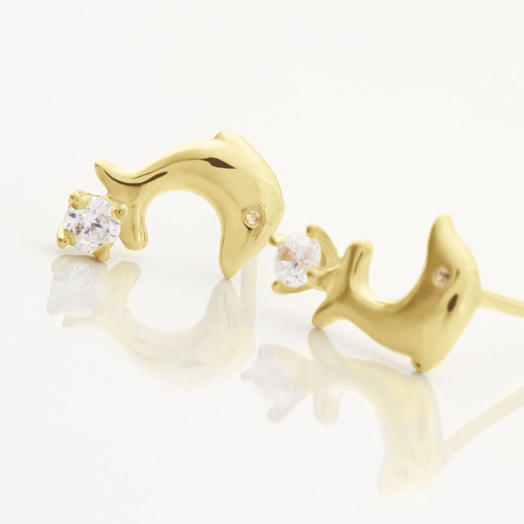 Boucles D'oreilles Puces Eleanor Dauphin Or Jaune Oxyde De Zirconium