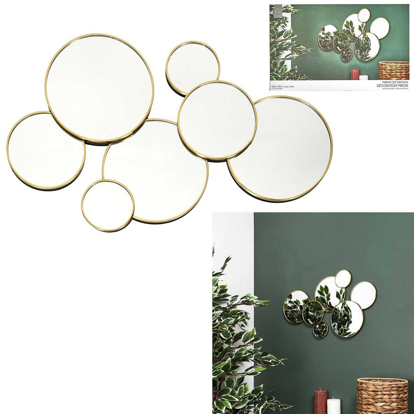 Home Deco Factory Miroir rond doré - 57x35 cm