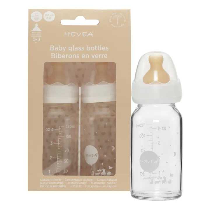 Hevea Biberons en verre borosilicate 120ml - Lot de 2