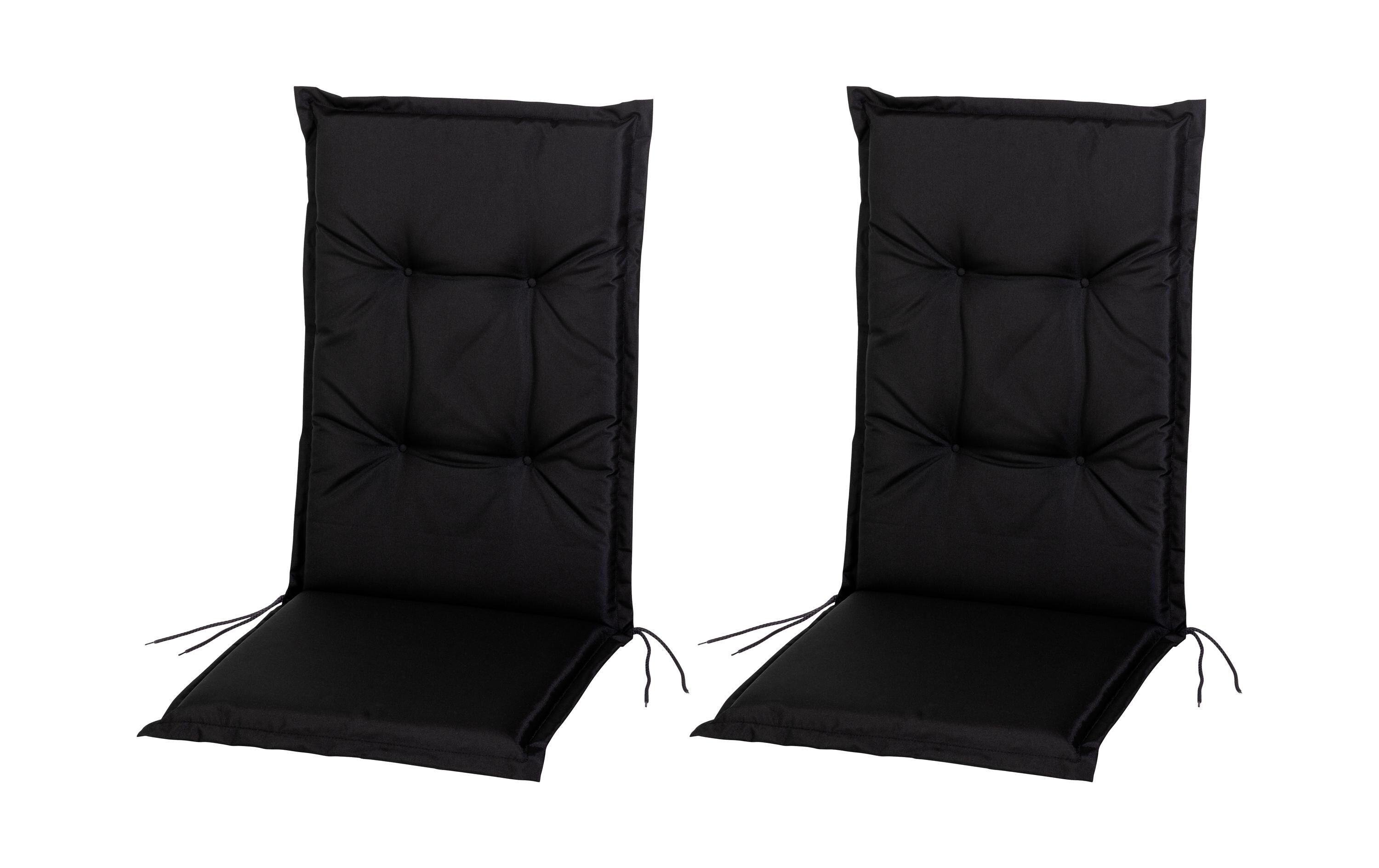Stuhlauflage Hochlehner Outdoor 118 x 50 cm Schwarz, 2er-SetSitzkissen für Gartenstühle mit hoher Rückenlehne
