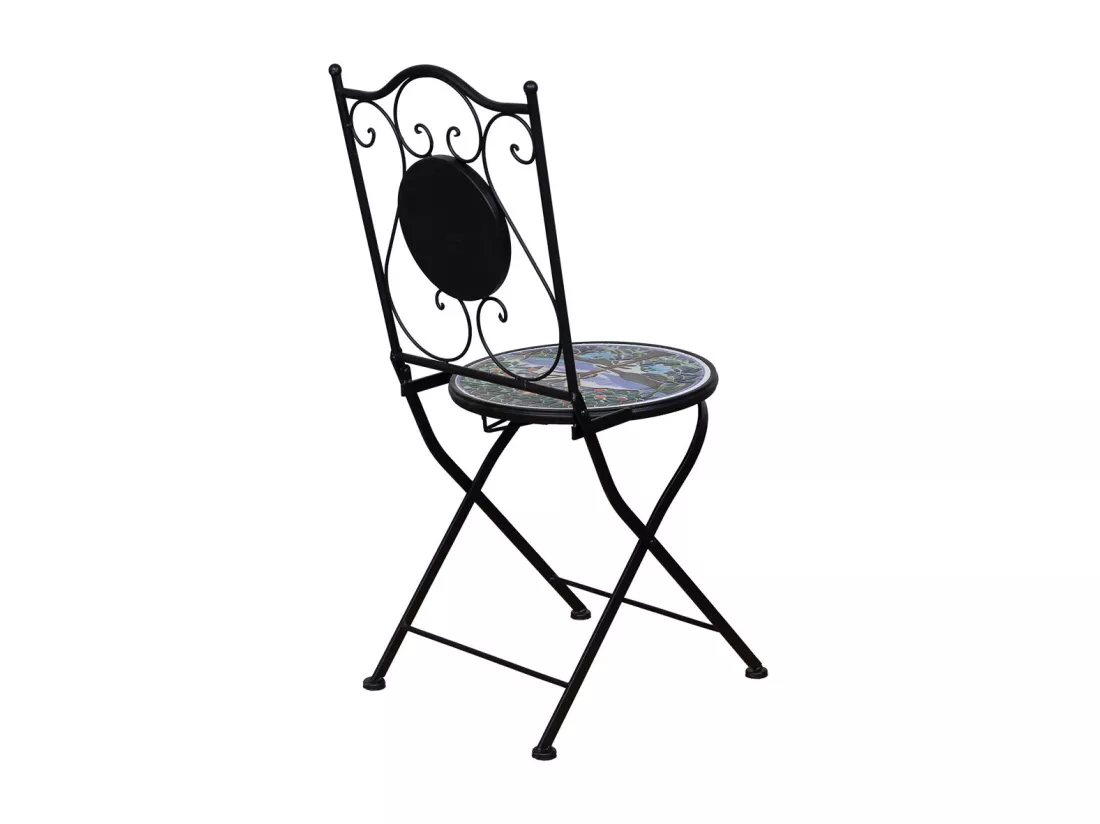 Deux chaises en fer forgé et mosaïque noires 38x38x90