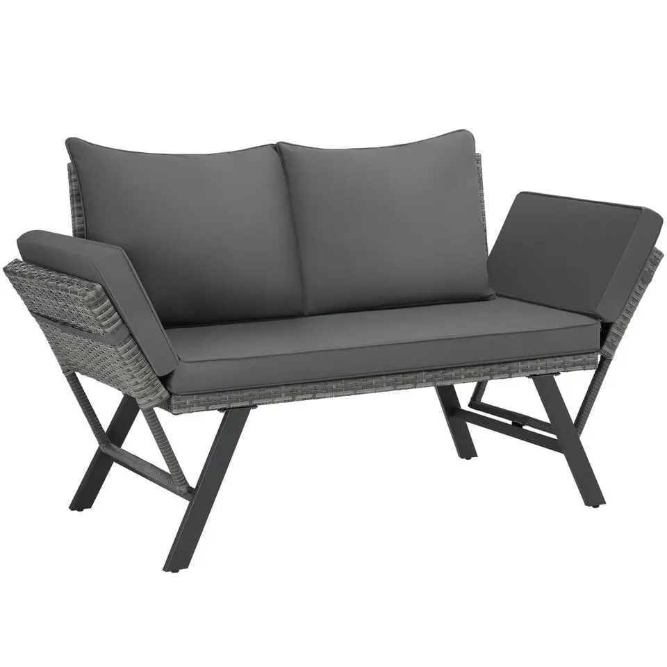 tectake Wicker-loungesofa Sintra, verstelbare armleuningen, 2in1, Grijs