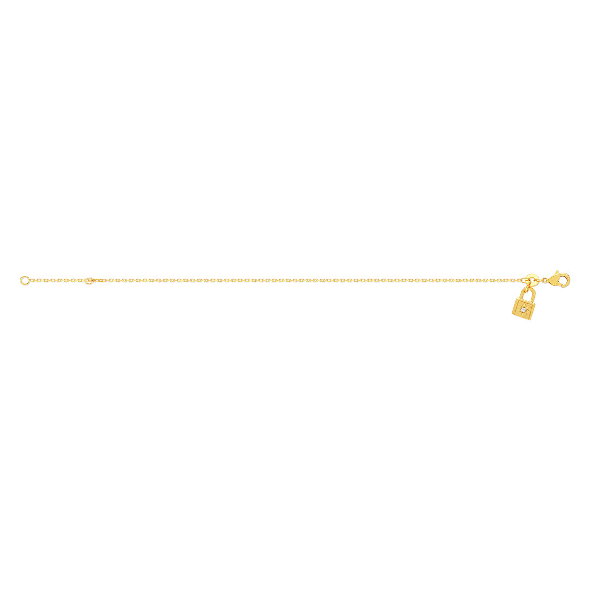Bracelet plaqué or jaune motif cadenas, zirconia 18 cm