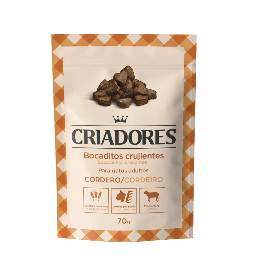 Petiscos crocantes de cordeiro para gatos da Breeders