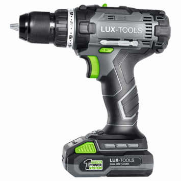 LUX 20V accuboormachine + 2,0Ah accu + lader + koffer met accessoires