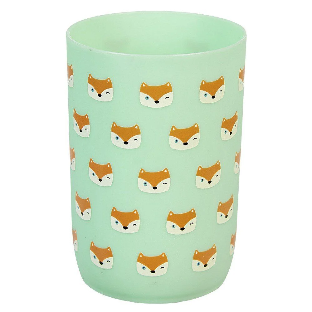 Gobelet enfant salle de bain vert motif tête de renard orange