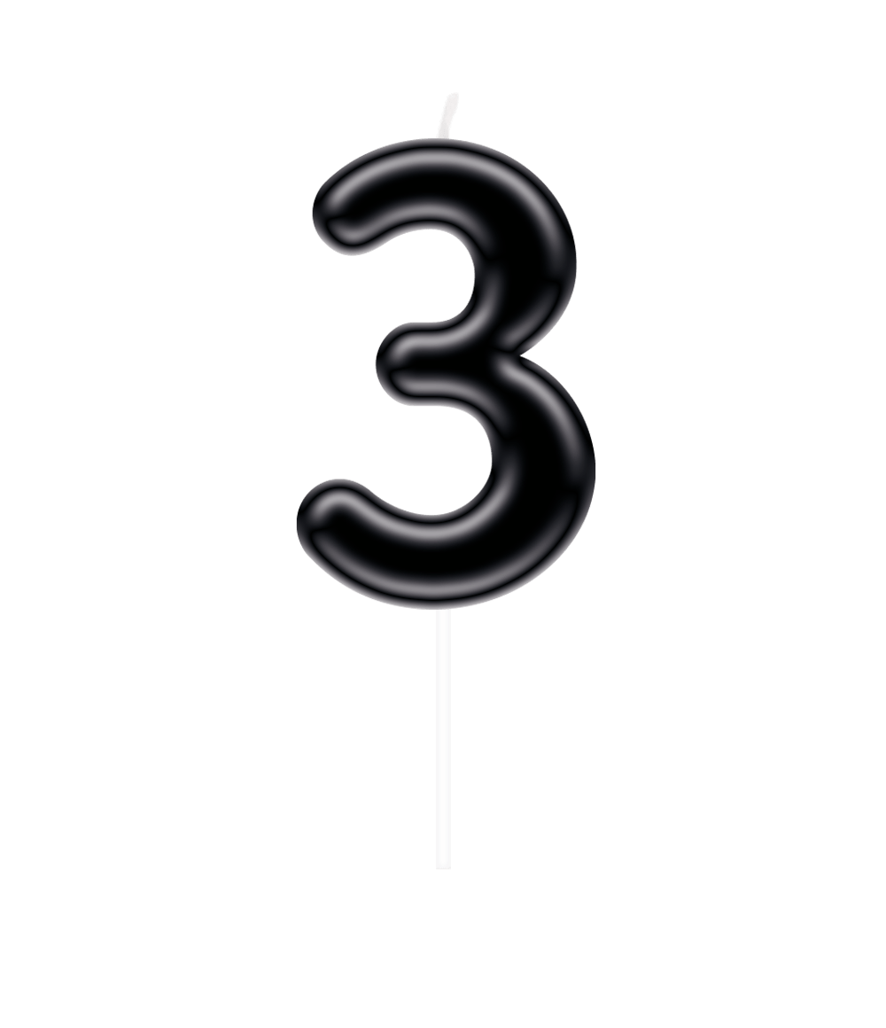 3 Jaar Kaars Zwart 10,5cm