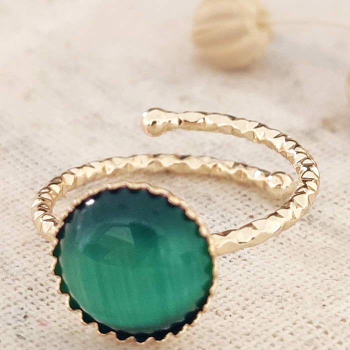 Bague ajustable - Laiton plaqué or & pierre