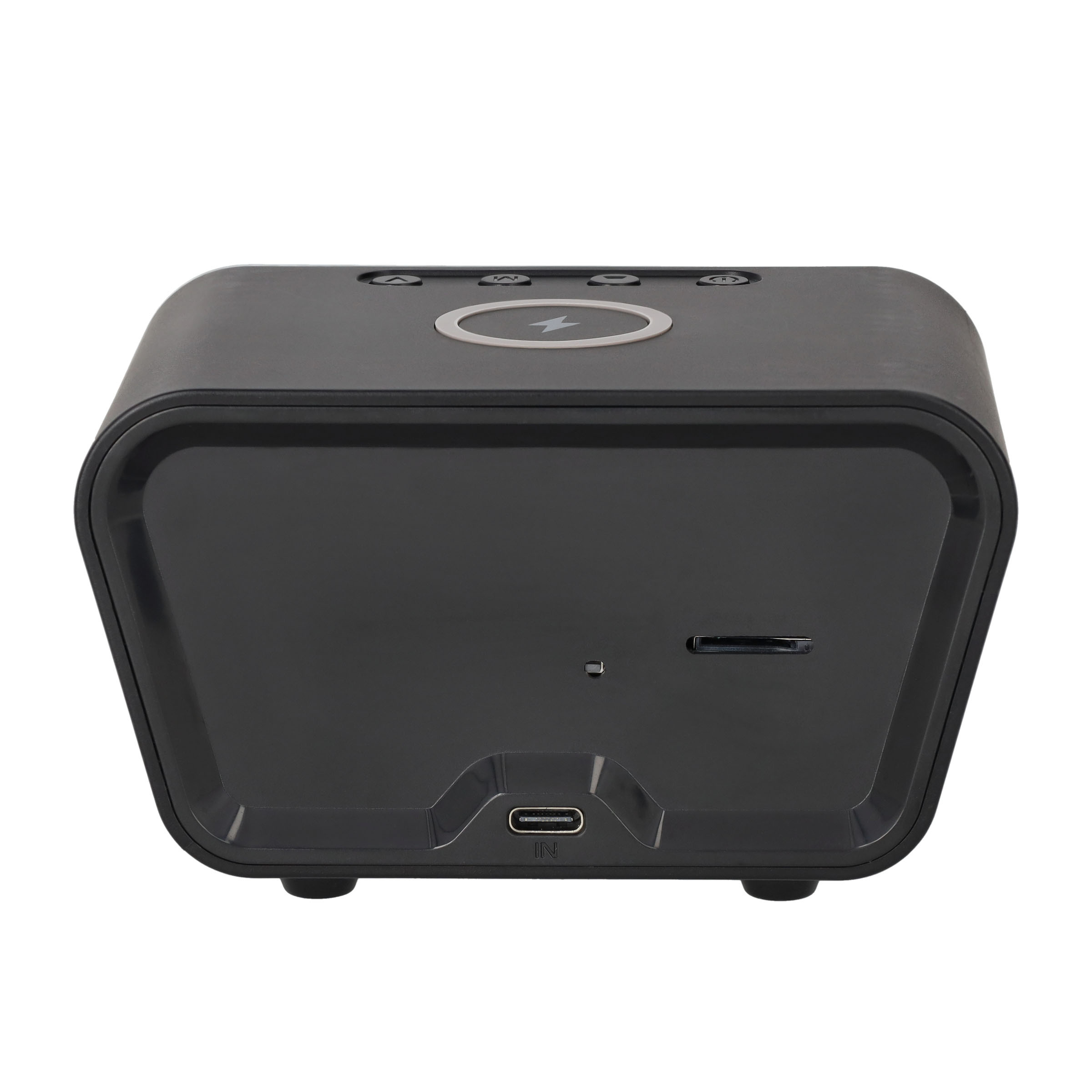 Full-HD Mini Kamera in Digital-Wecker-Gehäuse mit Wireless Charging Ladestation   Micro SD Kartenslot (iOS/Android) - Schwarz
