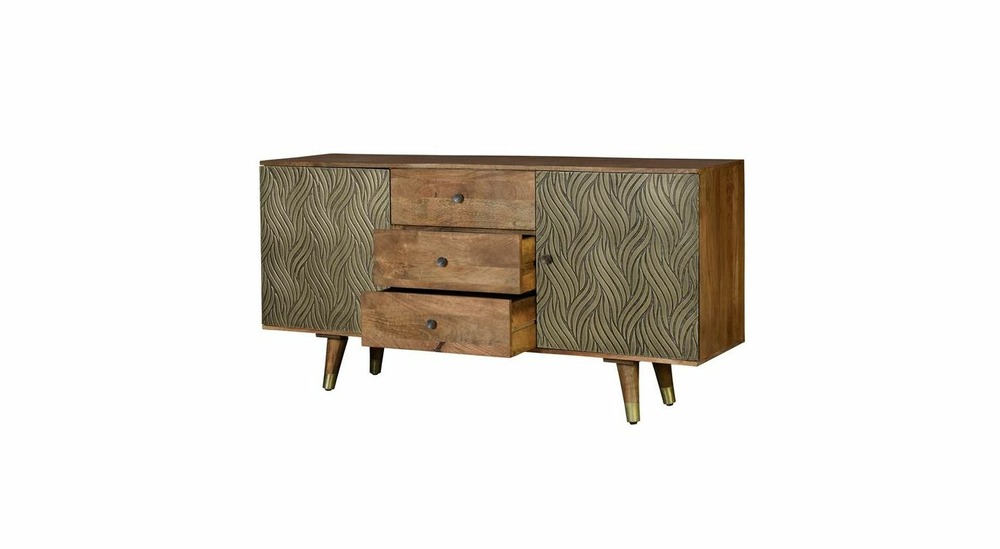 Bahut 3 tiroirs bois, bronze marron 160x40x78cm - bois-bronze