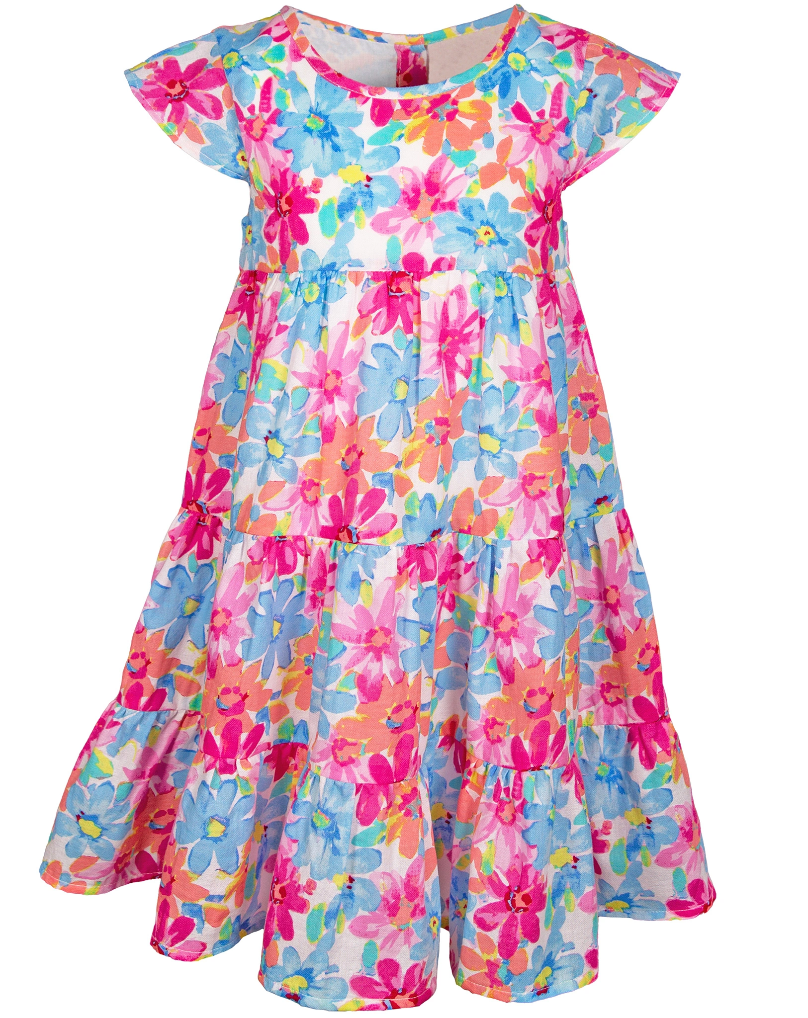 Kurzarm-Kleid FLOWERY in fuchsia