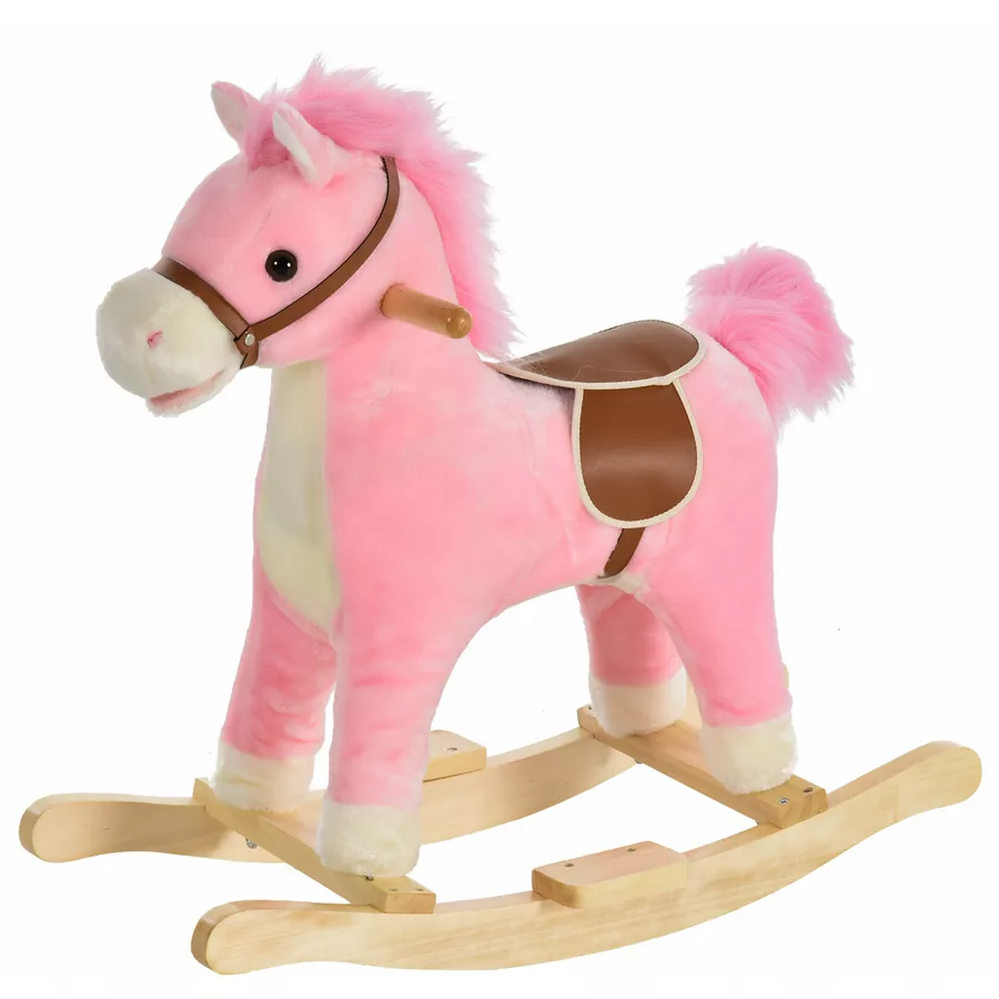 HOMCOM Kinder Schaukelpferd mit Tiergeräusche rosa