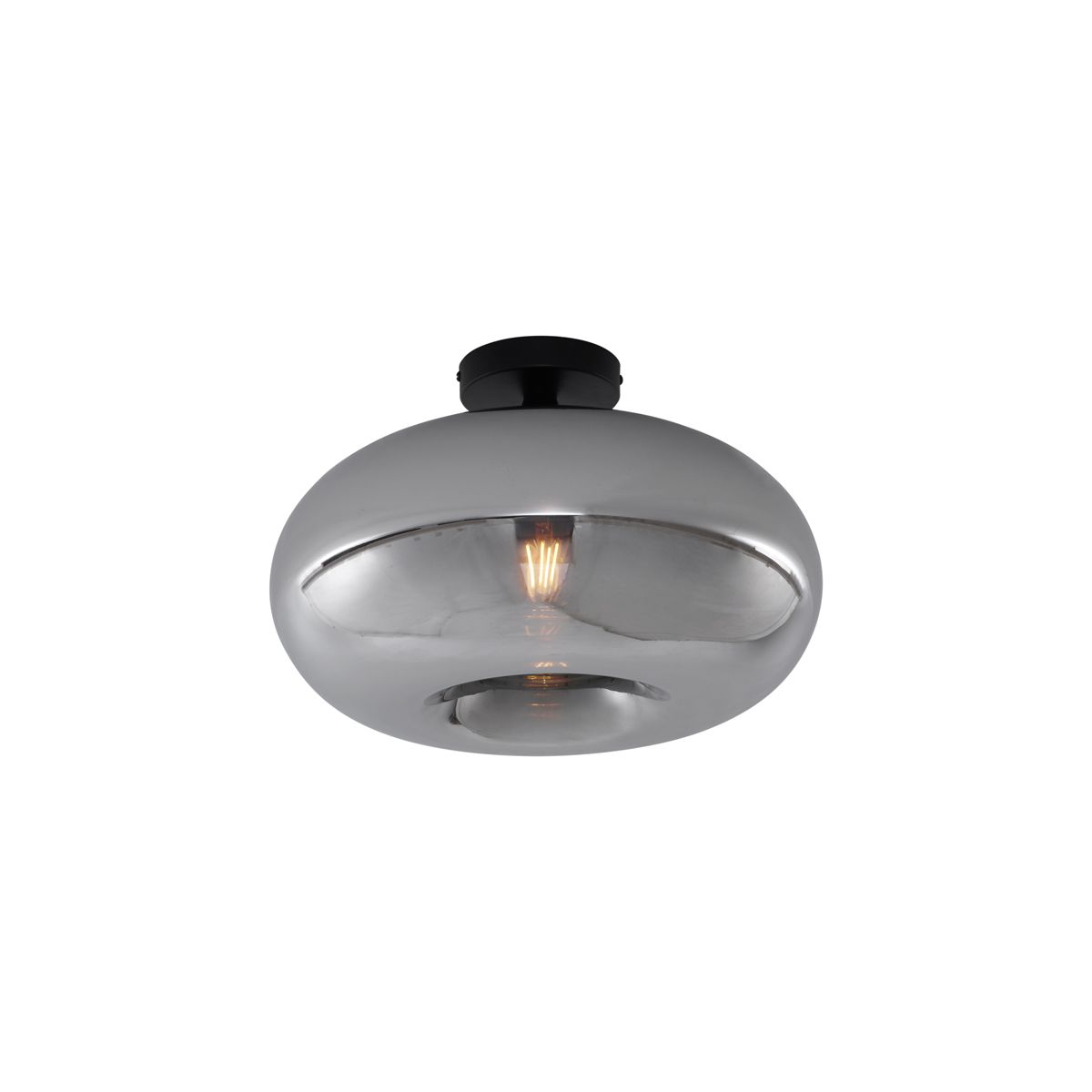 Art Deco plafondlamp zwart met smoke glas 40cm - Busa