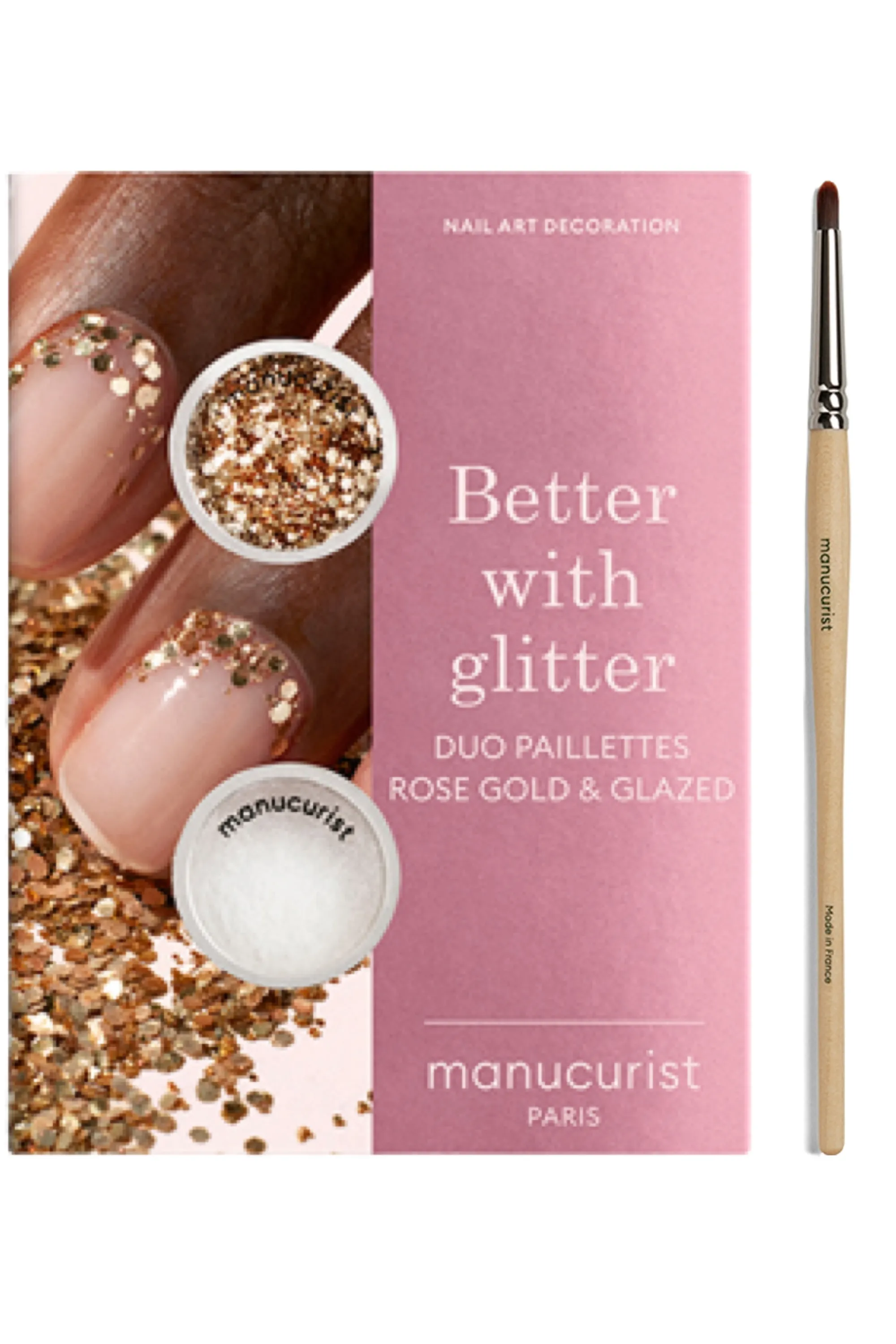 Manucurist Kit duo de poudre à effet et paillettes + son pinceau applicateur paillettes Rose Gold edition