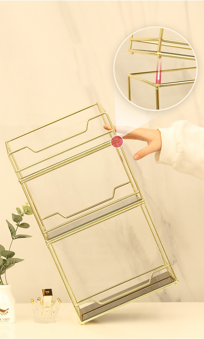 (24x14x30cm) Metall Beauty Make Up Organizer Aufbewahrungs Ständer - Gold
