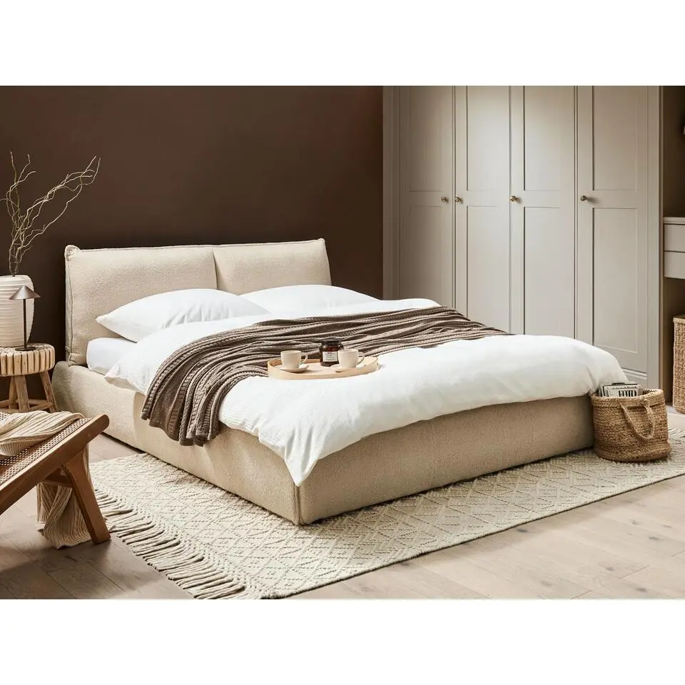 VINAY - Tweepersoonsbed - Lichtbeige - 160 x 200 cm - Bouclé