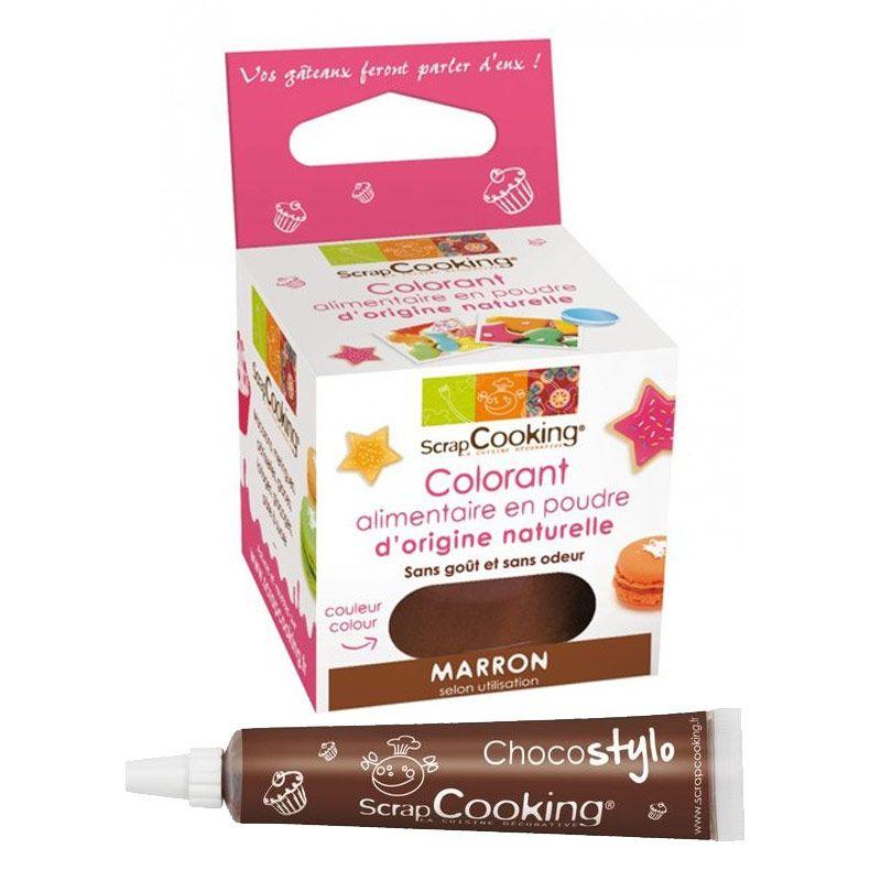 Colorant alimentaire naturel en poudre Marron + Stylo chocolat Scrapco