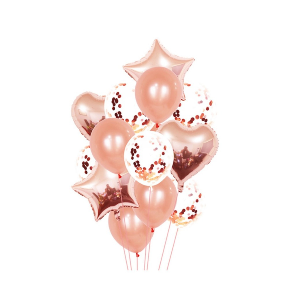 (15-tlg. Set) Party Ballons Latex- und Folienballons mit Konfetti - Roségold