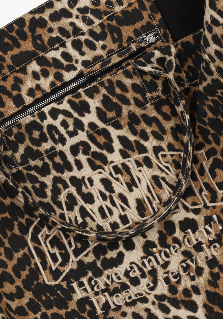 bruine ganni schoudertas shopper xxl pocket print