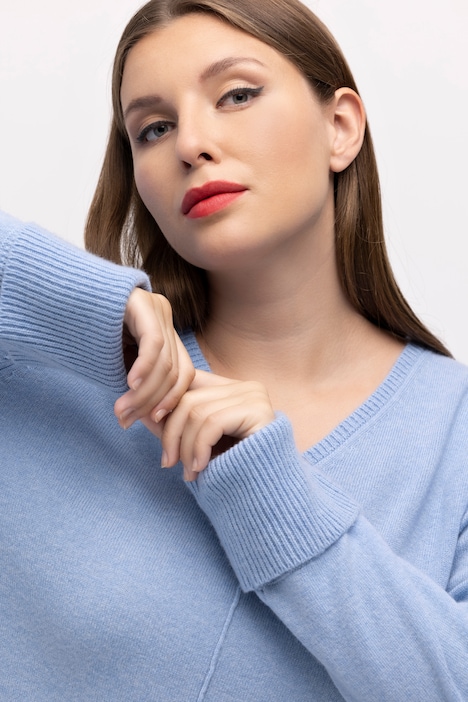 Pullover, edler Wollmix, Biese, V-Ausschnitt, Langarm