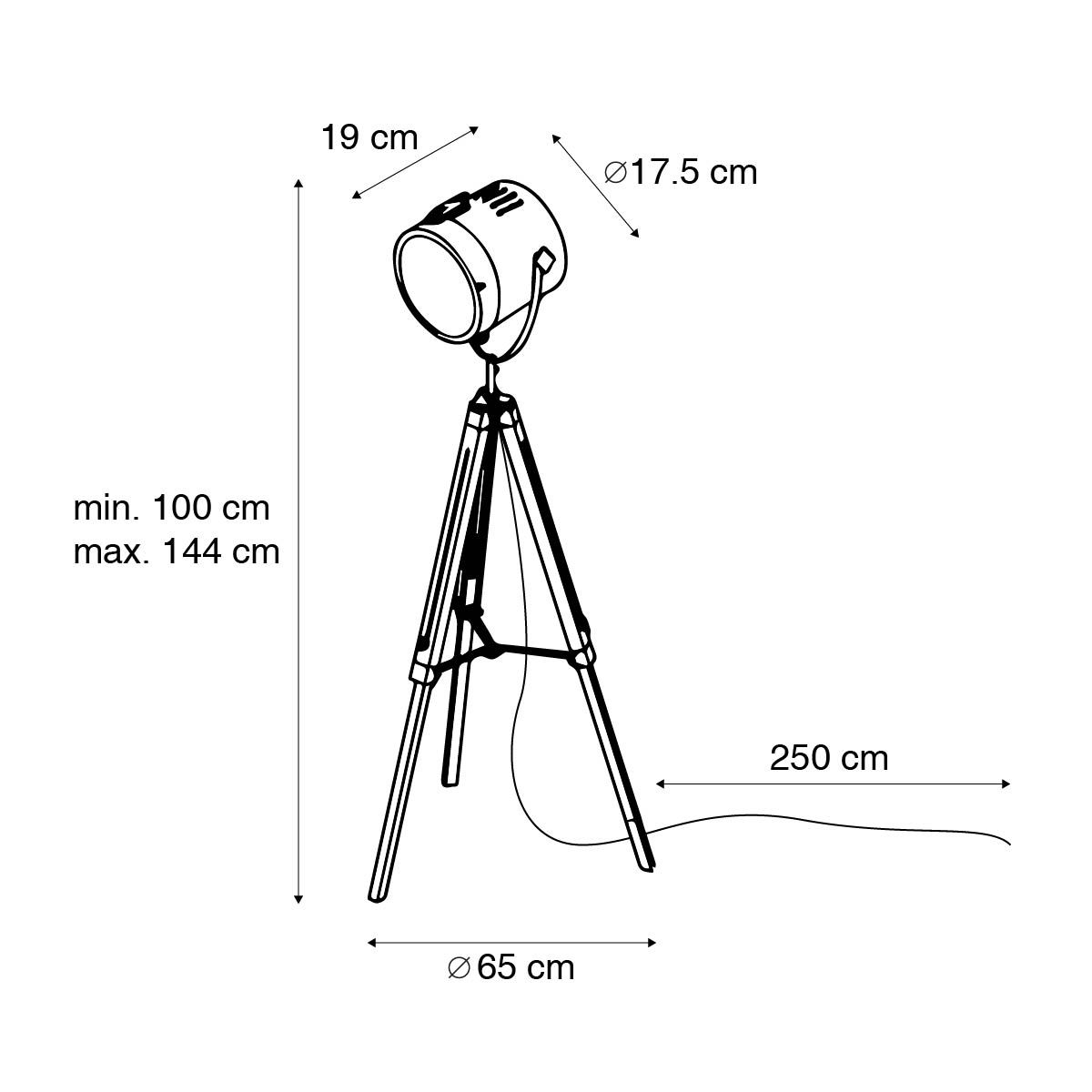 Industriële vloerlamp tripod hout met studiospot - Braha