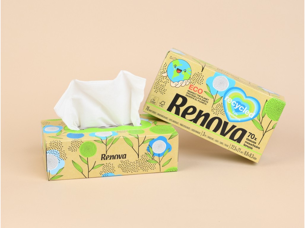 LENÇOS RENOVA FACIAIS 100% RECICLADO 70UN