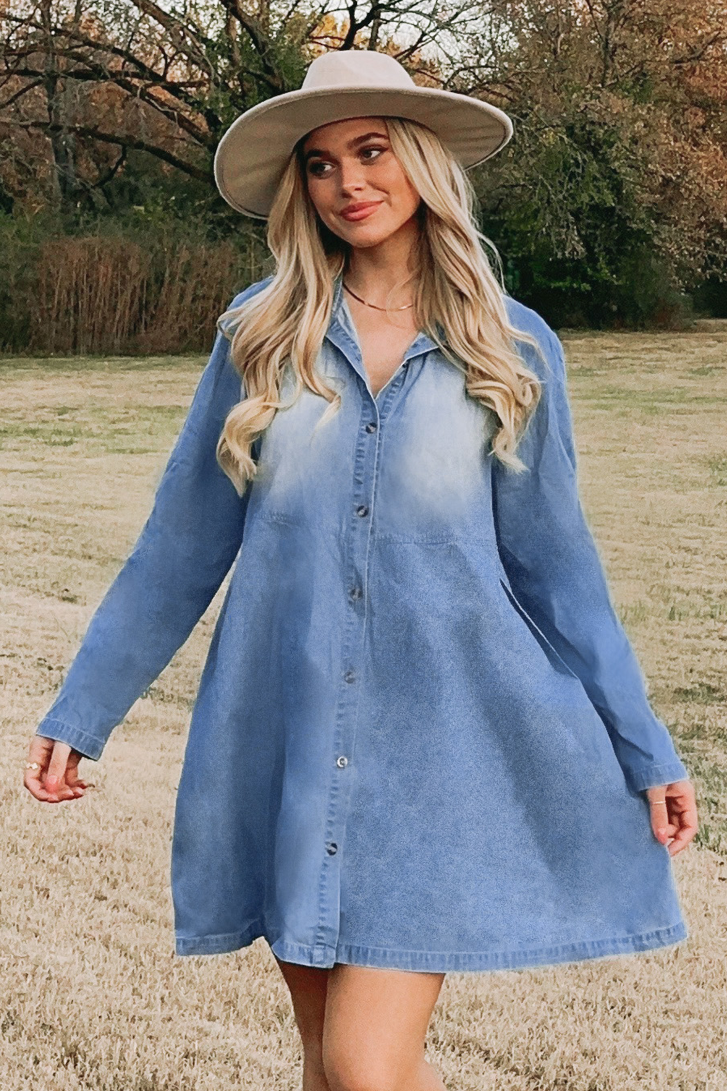 Robe mini en denim et pur coton à boutons