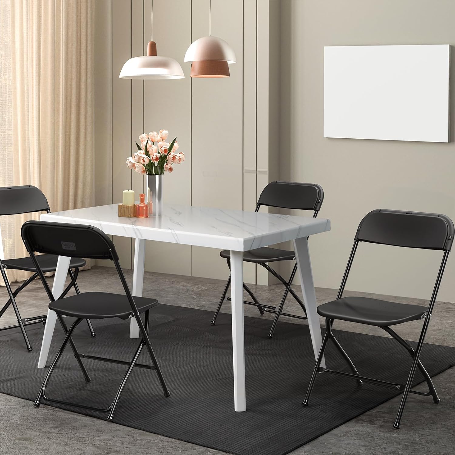 Bonnlo Klappstuhl, Gartenstühle 8er Set, Campingstuhl bis 158KG, Stühle Esszimmer Balkon Büro, Stapelbar, aus Metall & Kunsttoff, Schwarz