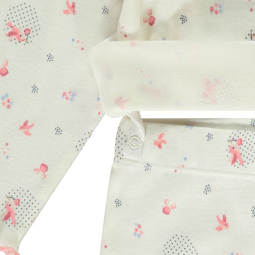 Pyjama 2 pièces effet côtelé et imprimé oiseaux pour bébé fille - Ecru