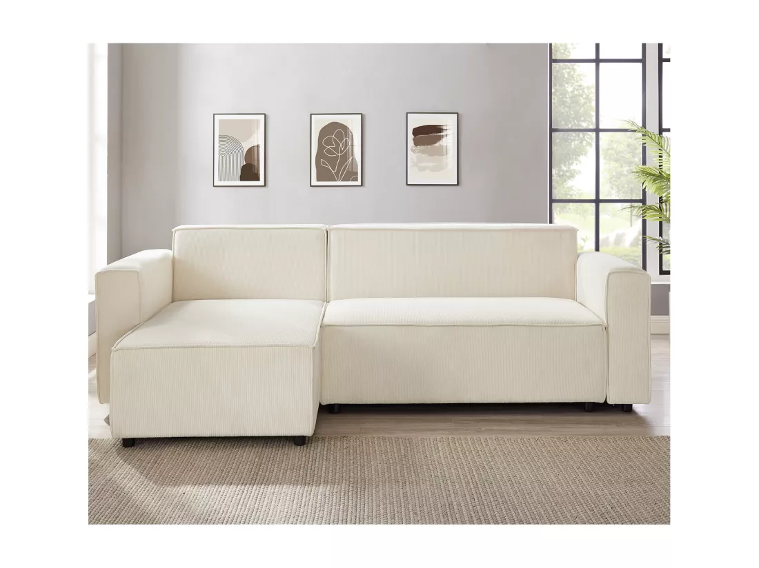 Canapé d'angle convertible réversible Lorenzo en velours côtelé Beige