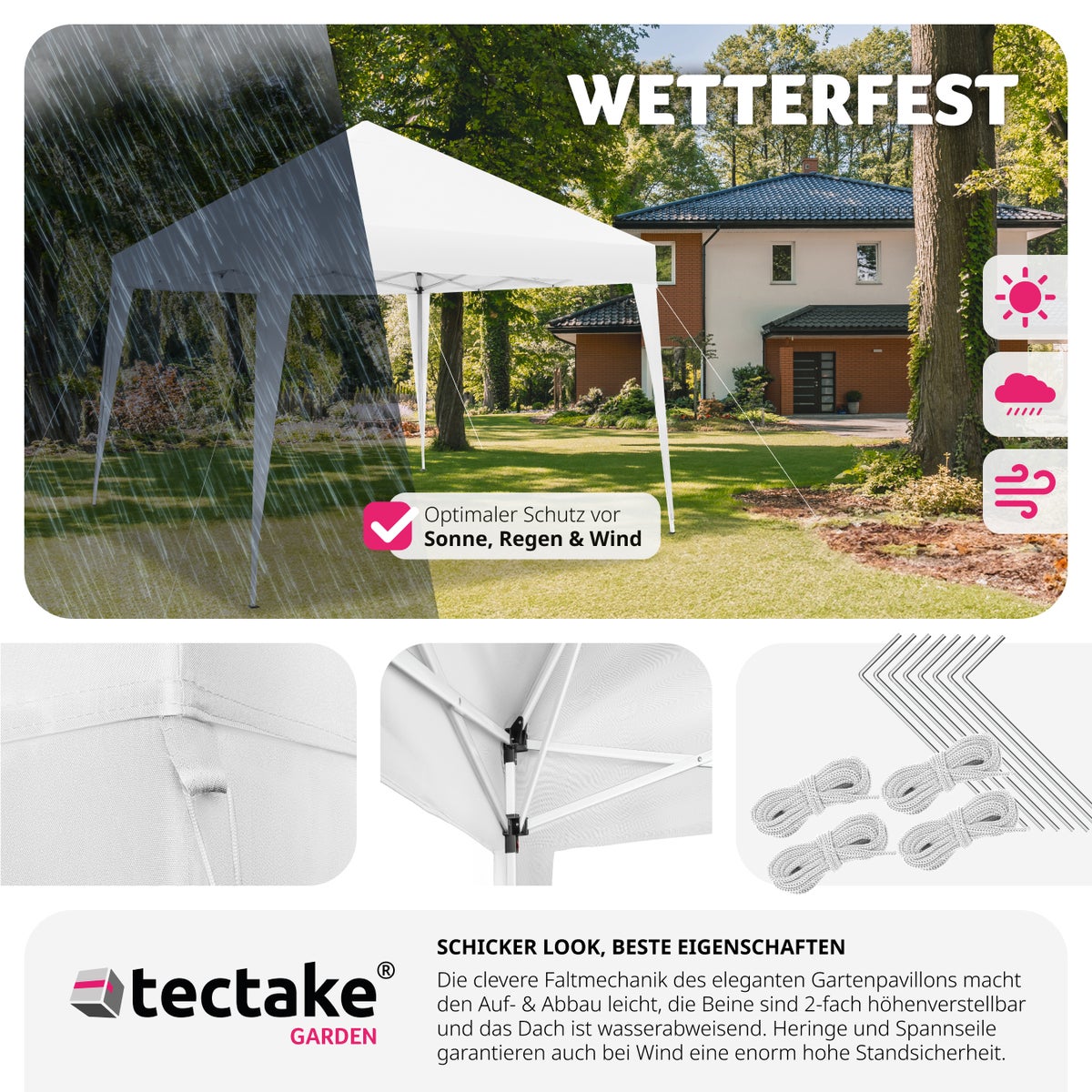 tectake Linosa 3 x 3 m paviljoen inclusief scheerlijnen, haringen en draagtas