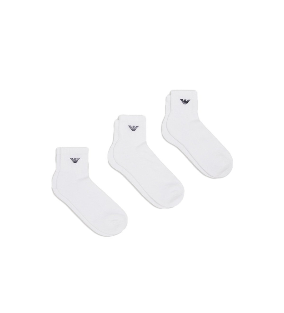 Emporio Armani - Pacote com 3 pares de meias brancas até o tornozelo