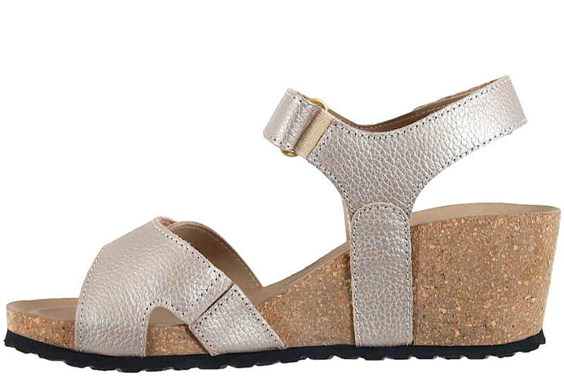 GREEN COMFORT WAVE SANDAL I CHAMPAGNEFARVET GLAT SKIND