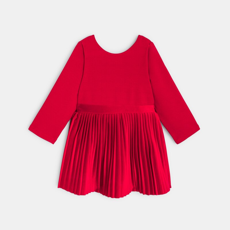 Robe chic bi-matière plissée rouge Rouge