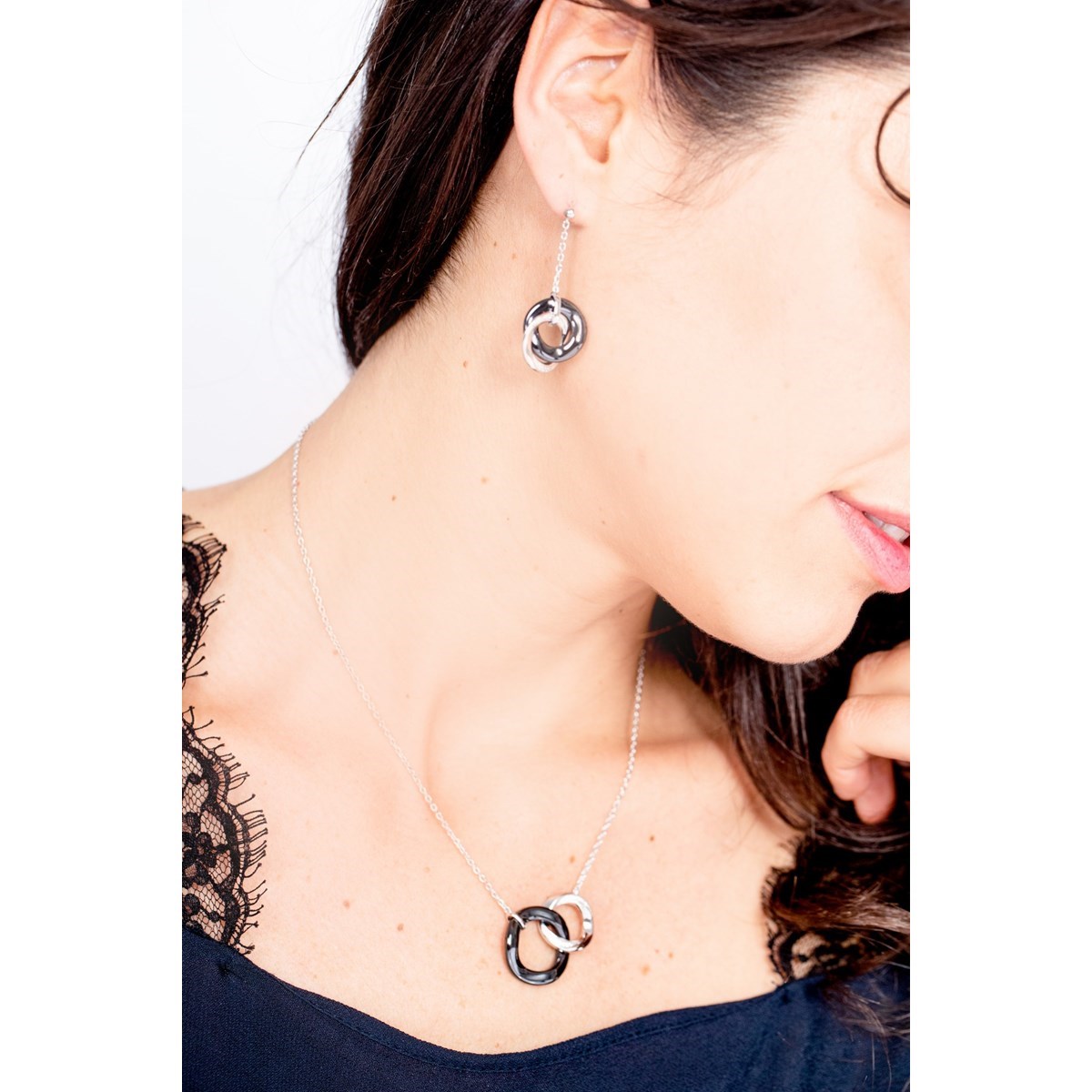 Collier mono-motif en Argent 925 millièmes et céramique - blanc brillant
