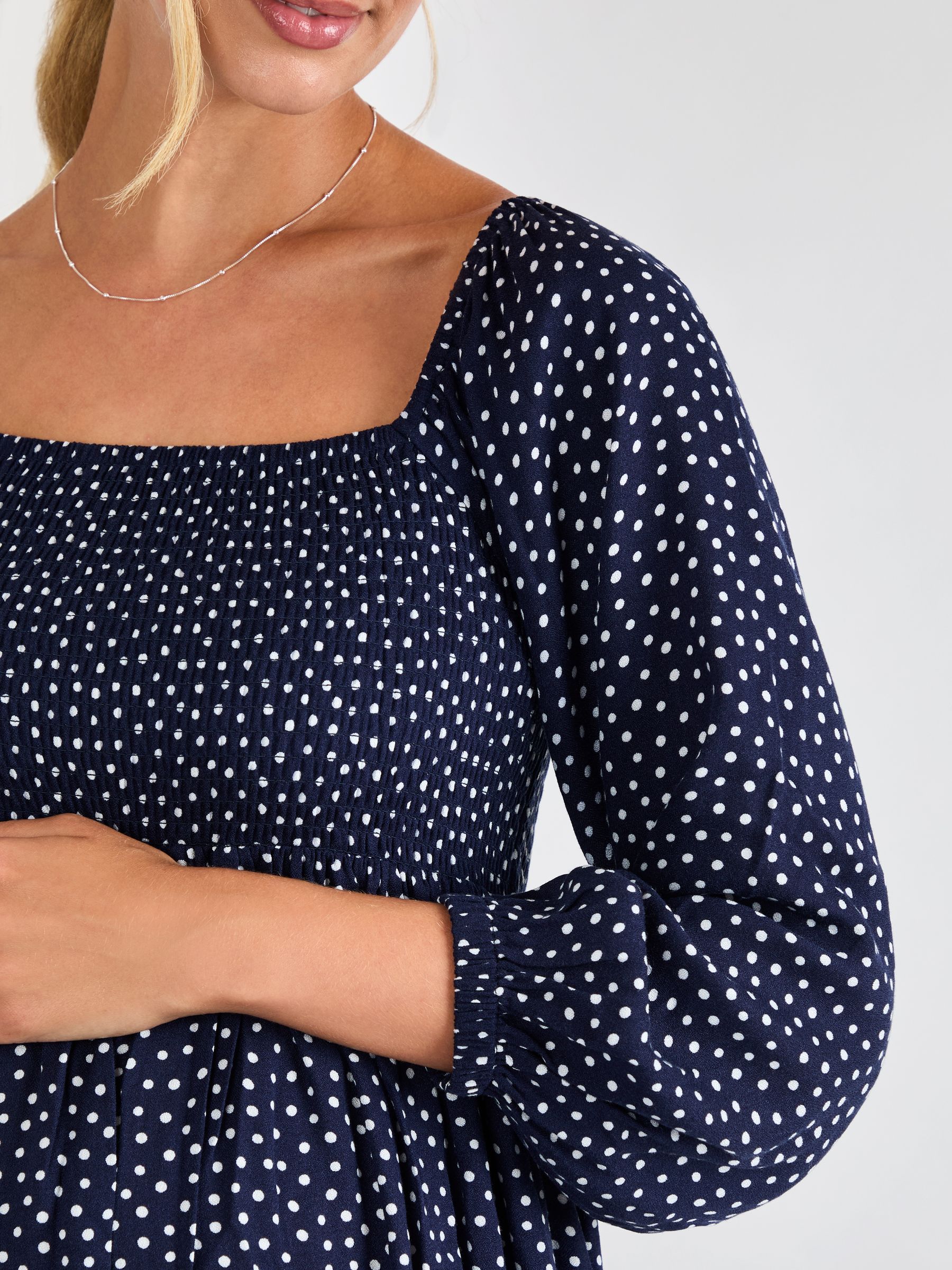 JoJo Maman Bébé - Halflange zwangerschapsjurk met stippen en plooitjes