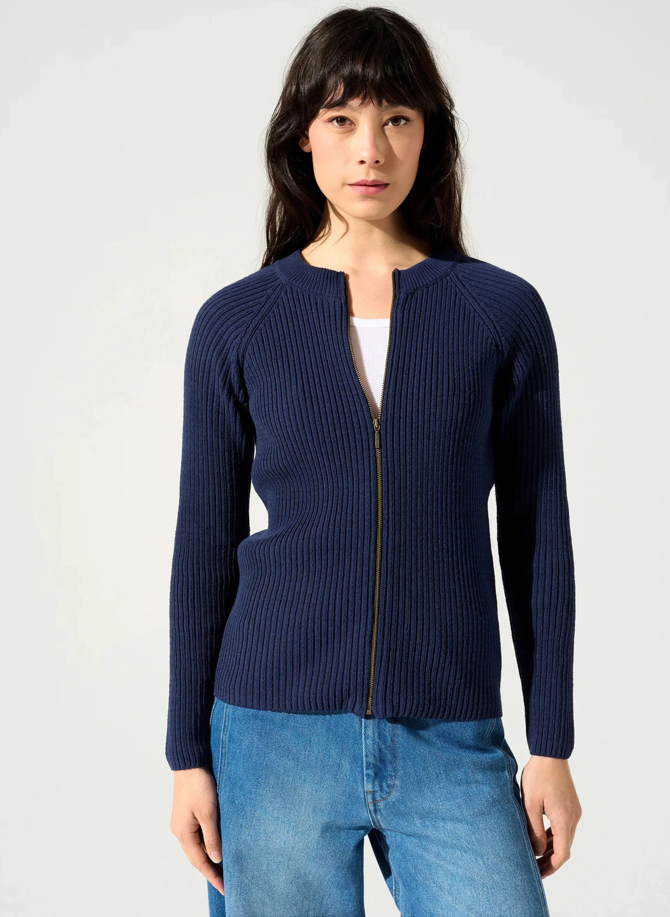 GORDAN - Gilet col rond ajusté à zip| Bleu