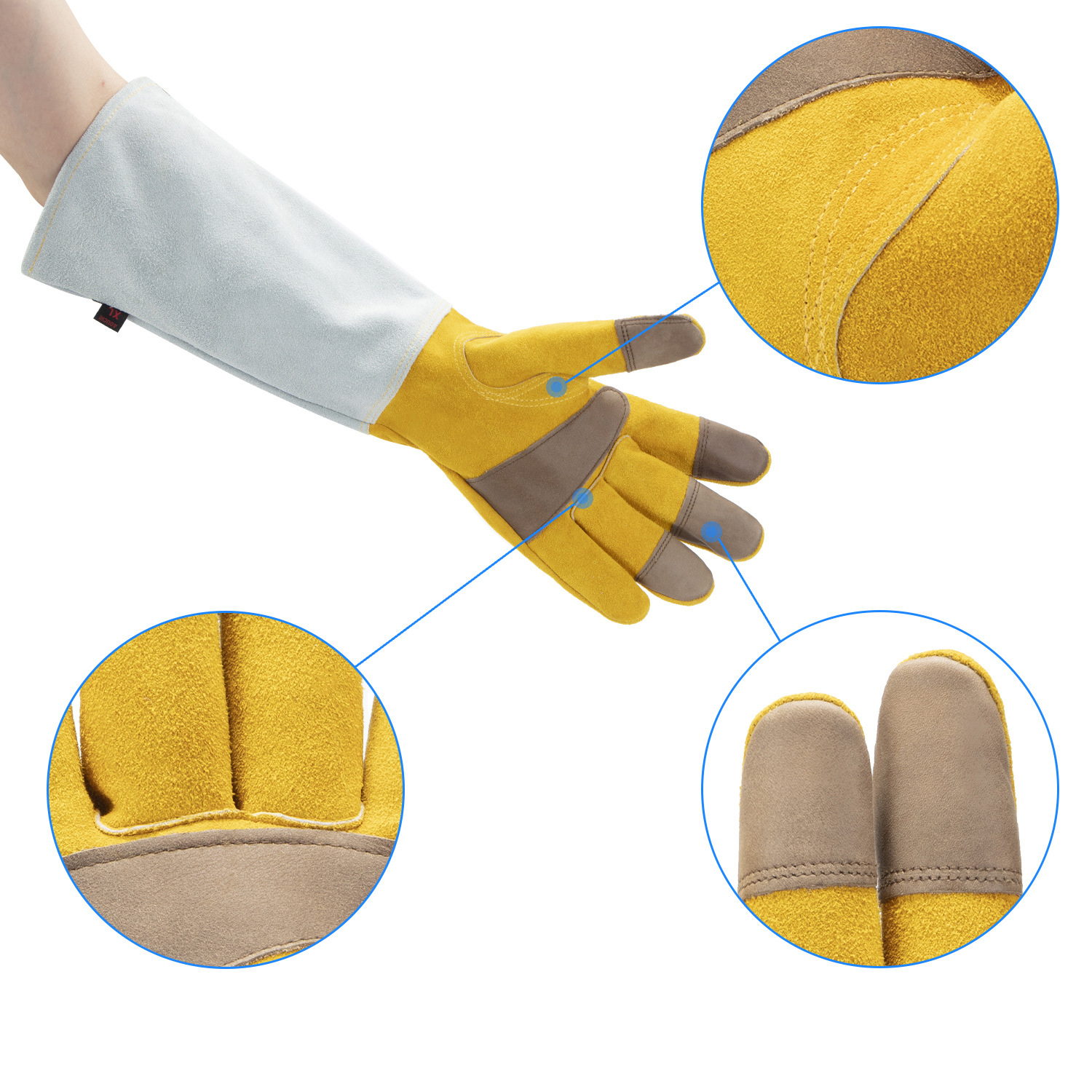 (1 Paar) Echtleder Garten Handschuhe Dornensichere Arbeitshandschuhe mit langem Unterarm Schaft