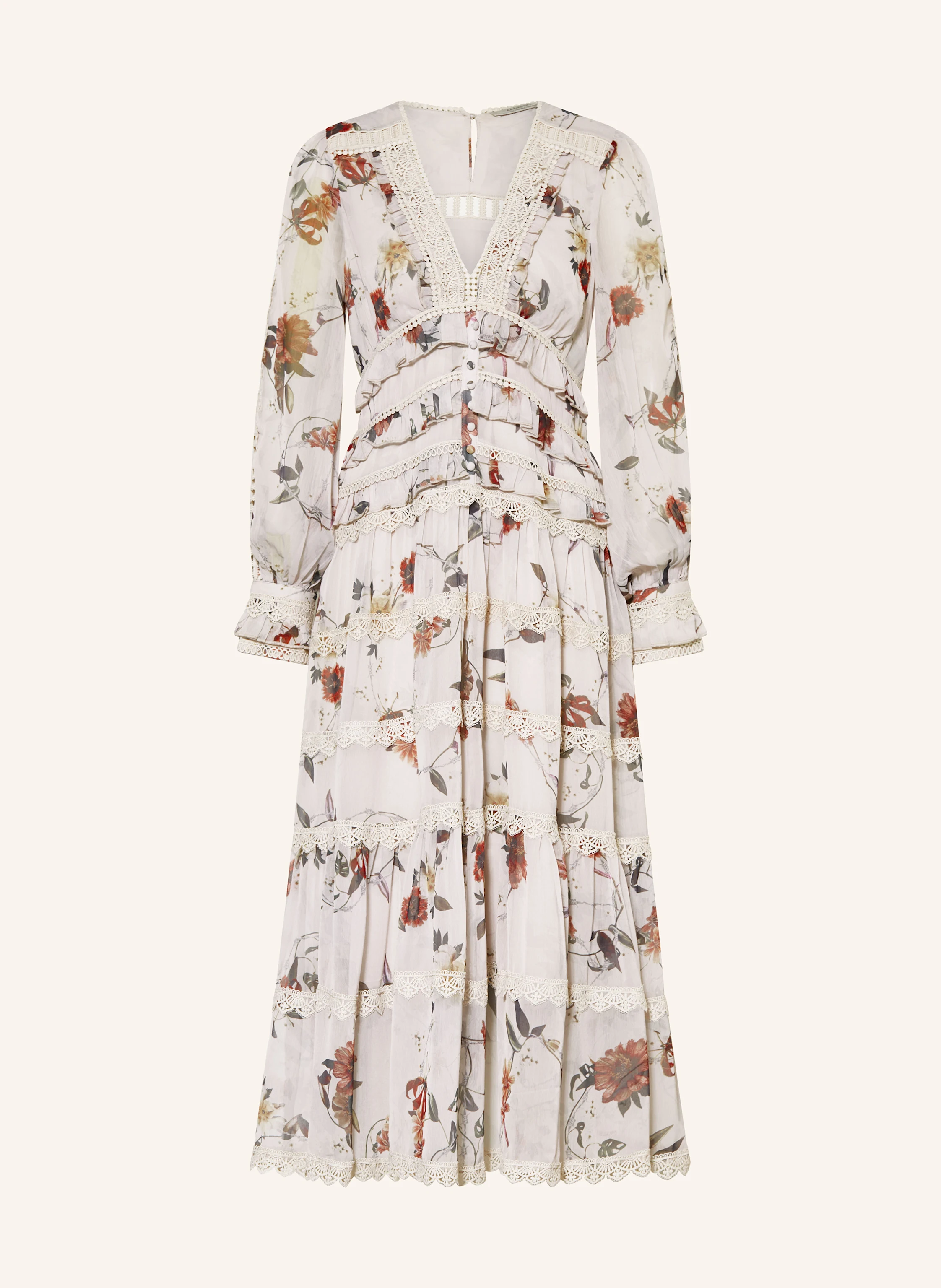 ALLSAINTS Kleid ZORA mit Rüschen und Lochspitze