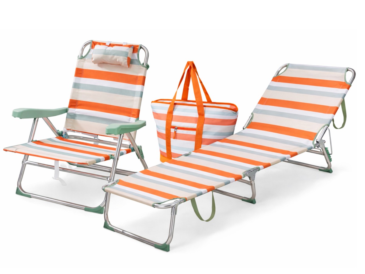 HEM strandset 3-delig met strandstoel, ligbed en koeltas - Orange