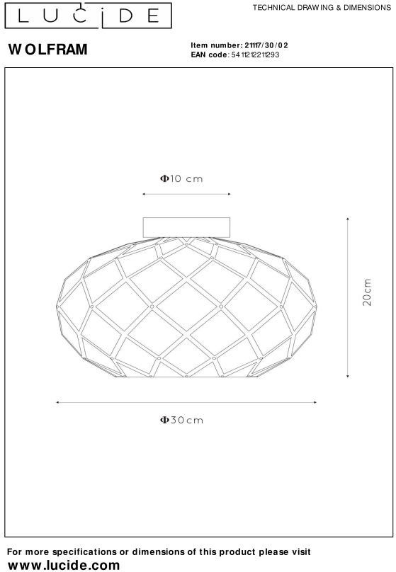 Lucide   Wolfram Goud Plafondlamp